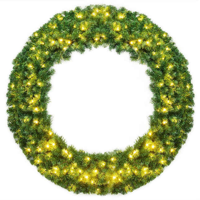 48" Pre-lit Cordless Artificial Christmas Wreath - GoplusUS
