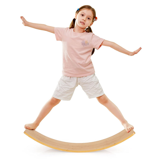 Wobble Balance Board, Bamboo Yoga Curvy Board 35.5 Inch Natural Rocker Board