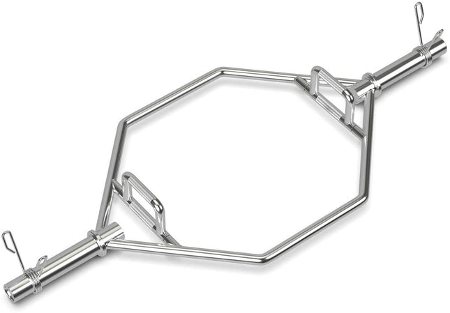 Folding Trap Bar 56" Chrome Finish Hex Weight Lifting Bar Deadlift Bar with Two-Handle - GoplusUS