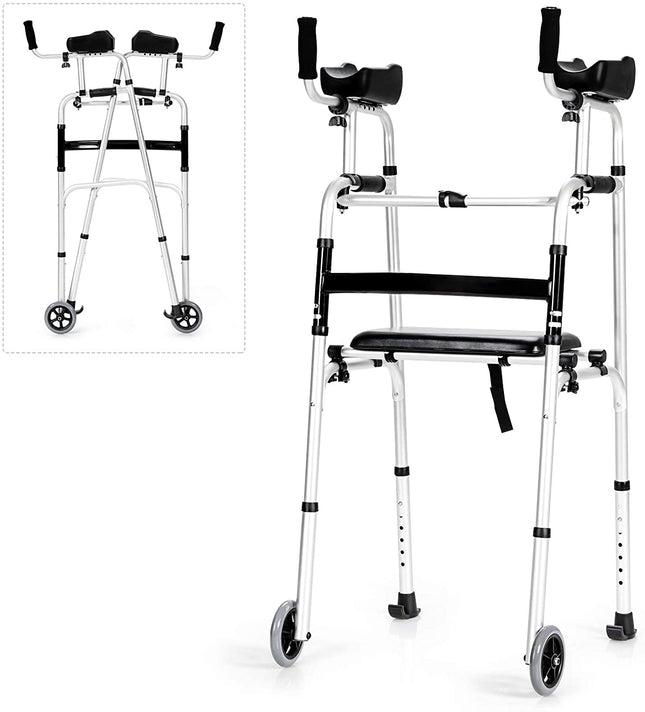 Foldable Standard Walker, Lightweight Aluminum Alloy Rehabilitation Auxiliary Walker - GoplusUS
