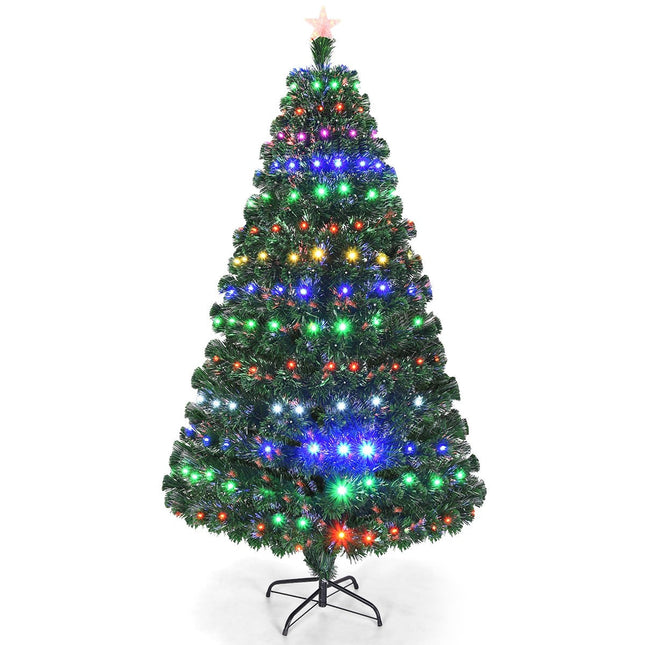Artificial Christmas Tree Pre-Lit Optical Fiber Tree 8 Flash Modes - GoplusUS
