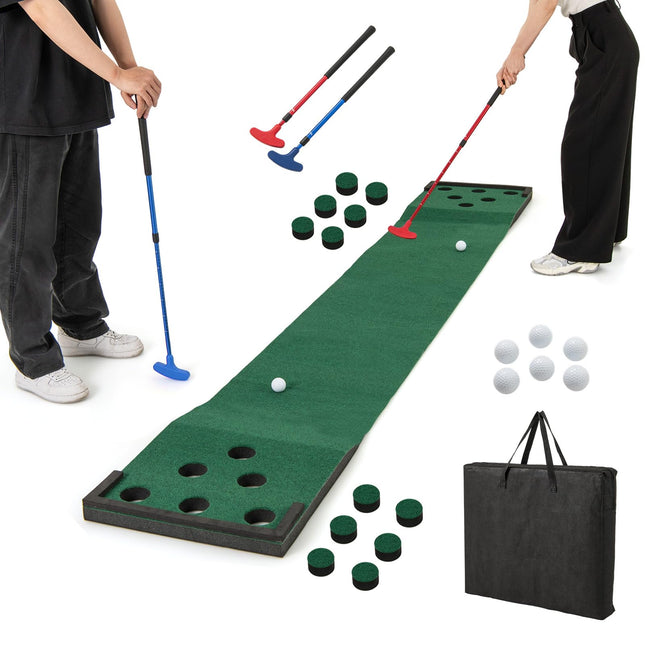 Goplus Portable Golf Putting Mat with 2 Adjustable Putters