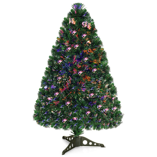 Artificial PVC Christmas Tree Pre-Lit Fiber Optic Tree - GoplusUS