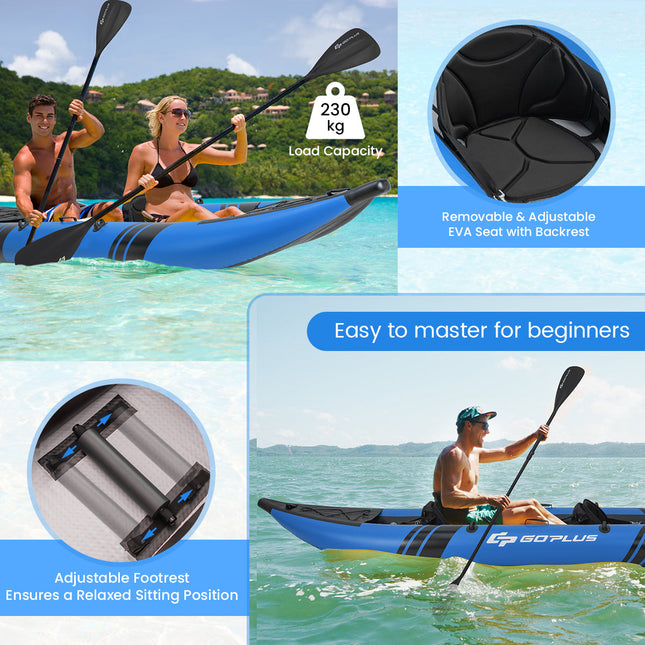 Goplus 12.5 ft Inflatable Tandem Kayak | 1-2 Person Canoe | 507 lbs Capacity | Includes All Accessories & Carry Bag