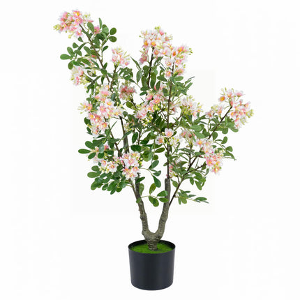 Goplus 36" Artificial Impatiens Blossom Tree in Cement-Filled Pot w/Mini Fruits