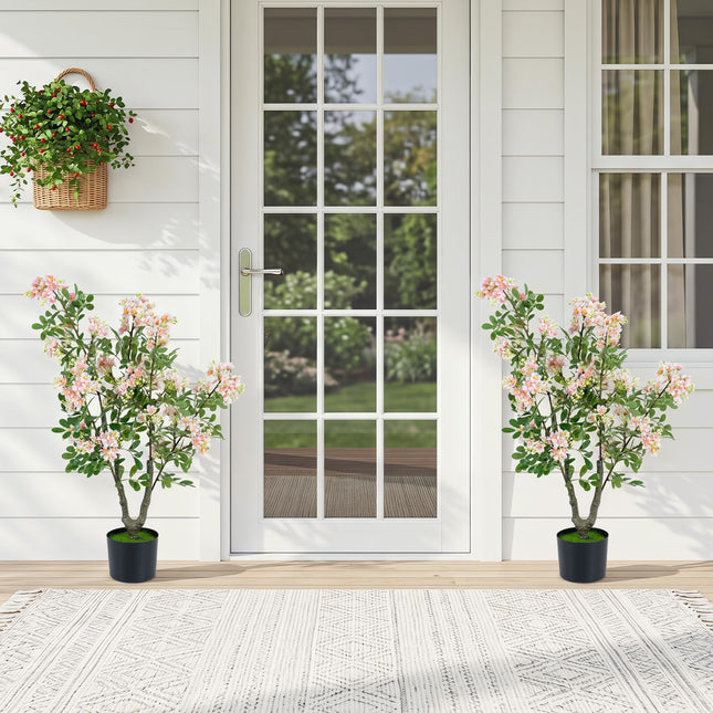 Goplus 36" Artificial Impatiens Blossom Tree in Cement-Filled Pot w/Mini Fruits