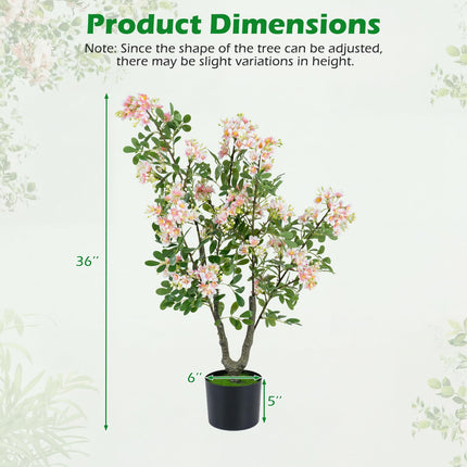 Goplus 36" Artificial Impatiens Blossom Tree in Cement-Filled Pot w/Mini Fruits