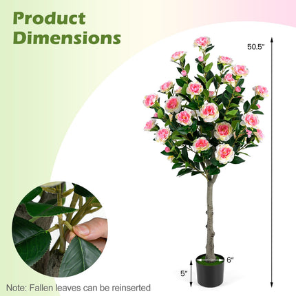 Goplus 50.5" Artificial Camellia Tree with 27 Camellia Blossoms | Realistic Fake Potted Floral Tree