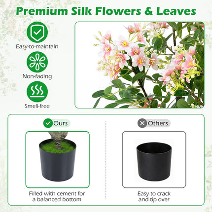 Goplus 36" Artificial Impatiens Blossom Tree in Cement-Filled Pot w/Mini Fruits