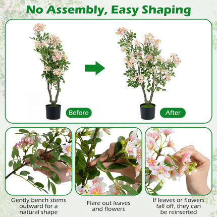 Goplus 36" Artificial Impatiens Blossom Tree in Cement-Filled Pot w/Mini Fruits