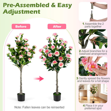 Goplus 50.5" Artificial Camellia Tree with 27 Camellia Blossoms | Realistic Fake Potted Floral Tree