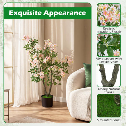 Goplus 36" Artificial Impatiens Blossom Tree in Cement-Filled Pot w/Mini Fruits