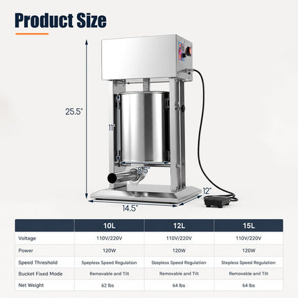 Goplus Electric Sausage Stuffer with 4 Stuffing Tubes | Vertical Sausage Making Machine (10L/12L/15L)
