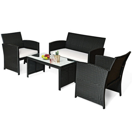 Patio Furniture 4 Pieces Rattan Conversation Sofa Set - GoplusUS