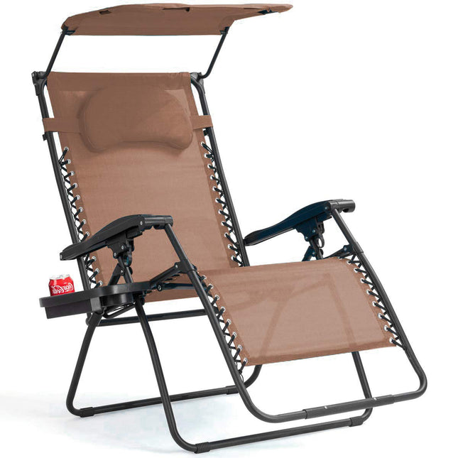 Goplus Folding Zero Gravity Lounge Chair Wide Recliner for Outdoor Beach Patio Pool w/Shade Canopy - GoplusUS