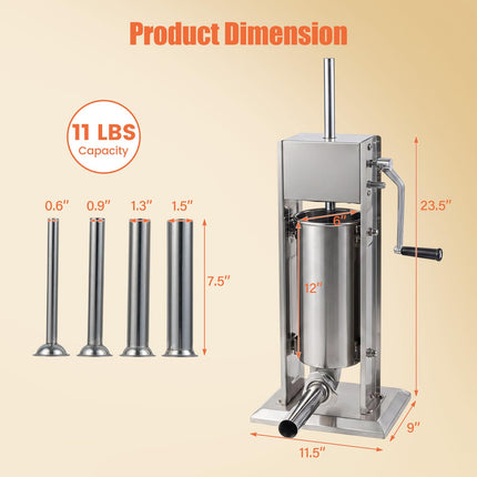 Goplus Manual Sausage Stuffer | Stainless Steel Meat Filling Machine w/2 Speeds & 4 Stuffing Tubes