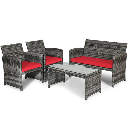 Goplus 4-Piece Rattan Patio Furniture Set, Wicker Rattan Furniture Set