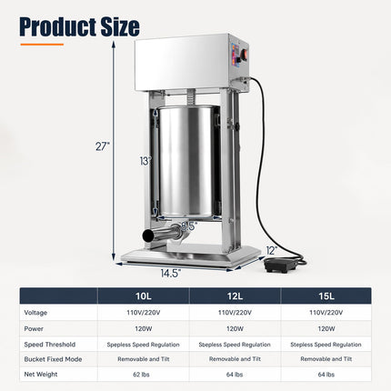 Goplus Electric Sausage Stuffer with 4 Stuffing Tubes | Vertical Sausage Making Machine (10L/12L/15L)