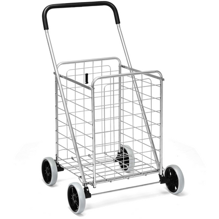 Goplus Folding Shopping Cart, Light Weight Utility Grocery Cart with Wheels, Portable Cart - GoplusUS