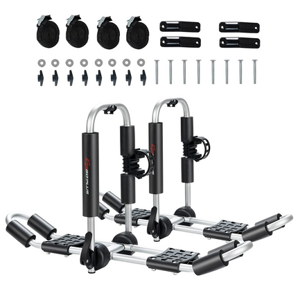 Goplus 2 Pair J-Bar Kayak Roof Rack, Universal Folding Rack Carrier for Canoe, SUP - GoplusUS