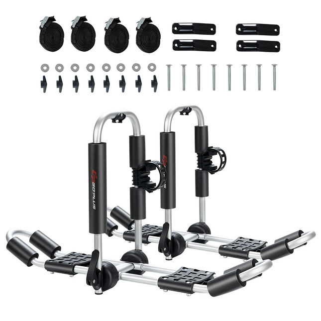 Goplus 2 Pair J-Bar Kayak Roof Rack, Universal Folding Rack Carrier for Canoe, SUP - GoplusUS