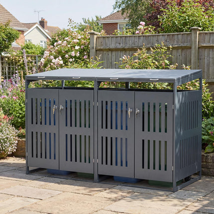 Goplus Garbage Can Hider Outdoor with 2 Lockable Doors Gas Struts & Shock Absorbers (52"x32"x49.5")