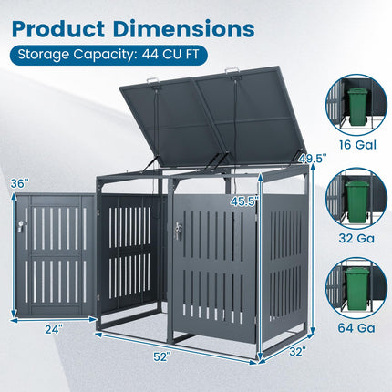 Goplus Garbage Can Hider Outdoor with 2 Lockable Doors Gas Struts & Shock Absorbers (52"x32"x49.5")