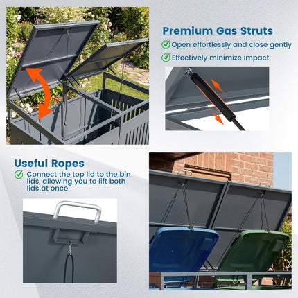 Goplus Garbage Can Hider Outdoor with 2 Lockable Doors Gas Struts & Shock Absorbers (52"x32"x49.5")