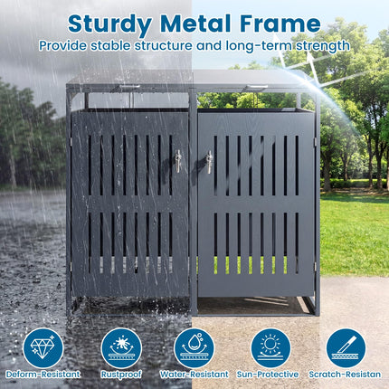 Goplus Garbage Can Hider Outdoor with 2 Lockable Doors Gas Struts & Shock Absorbers (52"x32"x49.5")