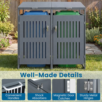 Goplus Garbage Can Hider Outdoor with 2 Lockable Doors Gas Struts & Shock Absorbers (52"x32"x49.5")