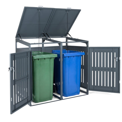 Goplus Garbage Can Hider Outdoor with 2 Lockable Doors Gas Struts & Shock Absorbers (52"x32"x49.5")