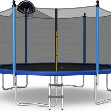 Goplus 12FT 14FT 15FT ASTM Approved Trampoline with Basketball Hoop & Internal-Net