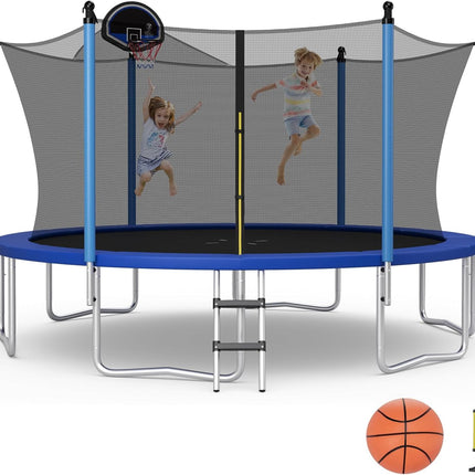 Goplus 12FT 14FT 15FT ASTM Approved Trampoline with Basketball Hoop & Internal-Net