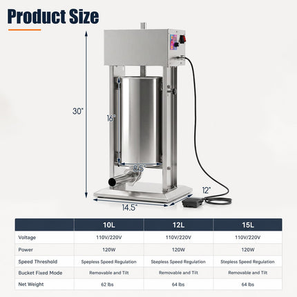 Goplus Electric Sausage Stuffer with 4 Stuffing Tubes | Vertical Sausage Making Machine (10L/12L/15L)