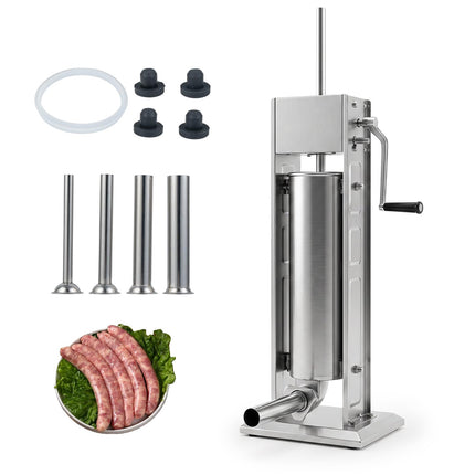 Goplus Manual Sausage Stuffer | Stainless Steel Meat Filling Machine w/2 Speeds & 4 Stuffing Tubes
