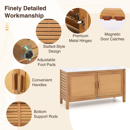 Goplus Outdoor Acacia Wood Storage Cabinet Outside Tool Cabinet (16" x 43" x 24"-Rattan Door)