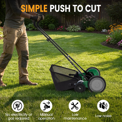 Goplus 18Inch Manual Lawn Mower Quiet No-Motor Walk-Behind Mower for Yard
