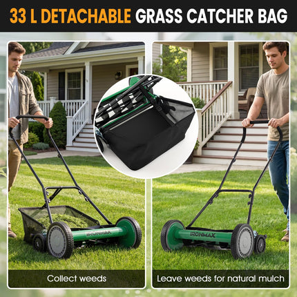 Goplus 18Inch Manual Lawn Mower Quiet No-Motor Walk-Behind Mower for Yard
