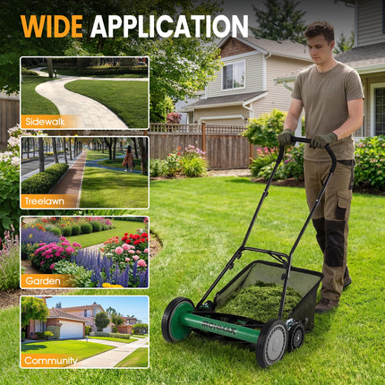 Goplus 18Inch Manual Lawn Mower Quiet No-Motor Walk-Behind Mower for Yard