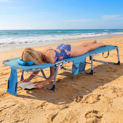 Folding Beach Lounge Chair w/ 4-Position Adjustable Backrest