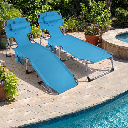 Folding Beach Lounge Chair w/ 4-Position Adjustable Backrest