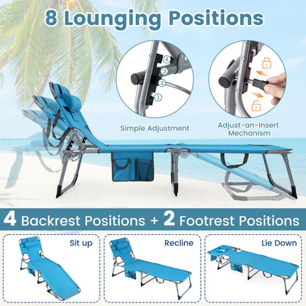 Folding Beach Lounge Chair w/ 4-Position Adjustable Backrest