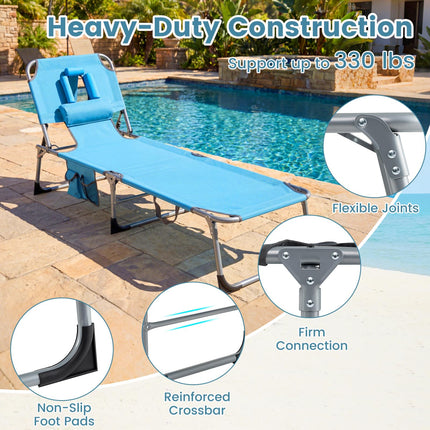 Folding Beach Lounge Chair w/ 4-Position Adjustable Backrest