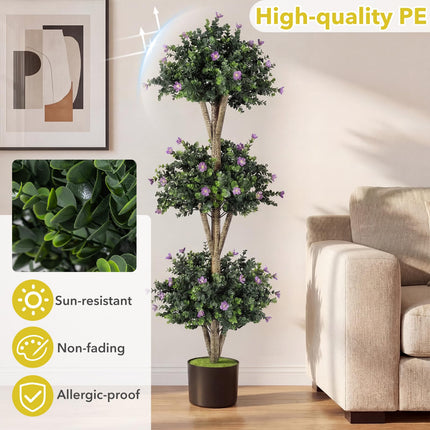 Goplus 3 FT Artificial Double Ball Boxwood Topiary Tree Set of 1/2