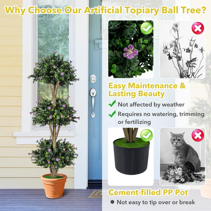 Goplus 3 FT Artificial Double Ball Boxwood Topiary Tree Set of 1/2