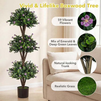 Goplus 3 FT Artificial Double Ball Boxwood Topiary Tree Set of 1/2