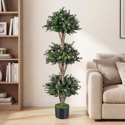 Goplus 3 FT Artificial Double Ball Boxwood Topiary Tree Set of 1/2