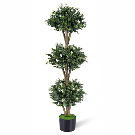 Goplus 3 FT Artificial Double Ball Boxwood Topiary Tree Set of 1/2