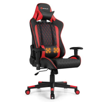 Massage Gaming Chair, Reclining Backrest Handrails and Seat Height Adjustment - GoplusUS