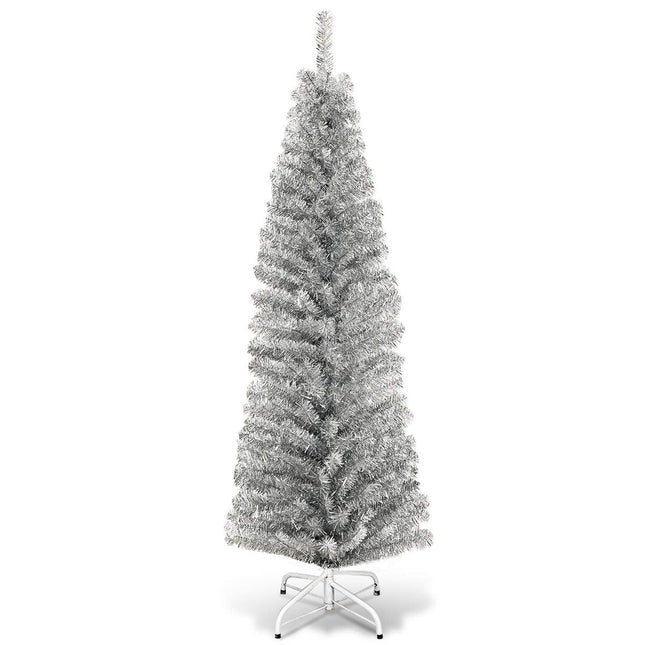 6ft Blue Pencil Christmas Tree, Artificial Slim Tree - GoplusUS